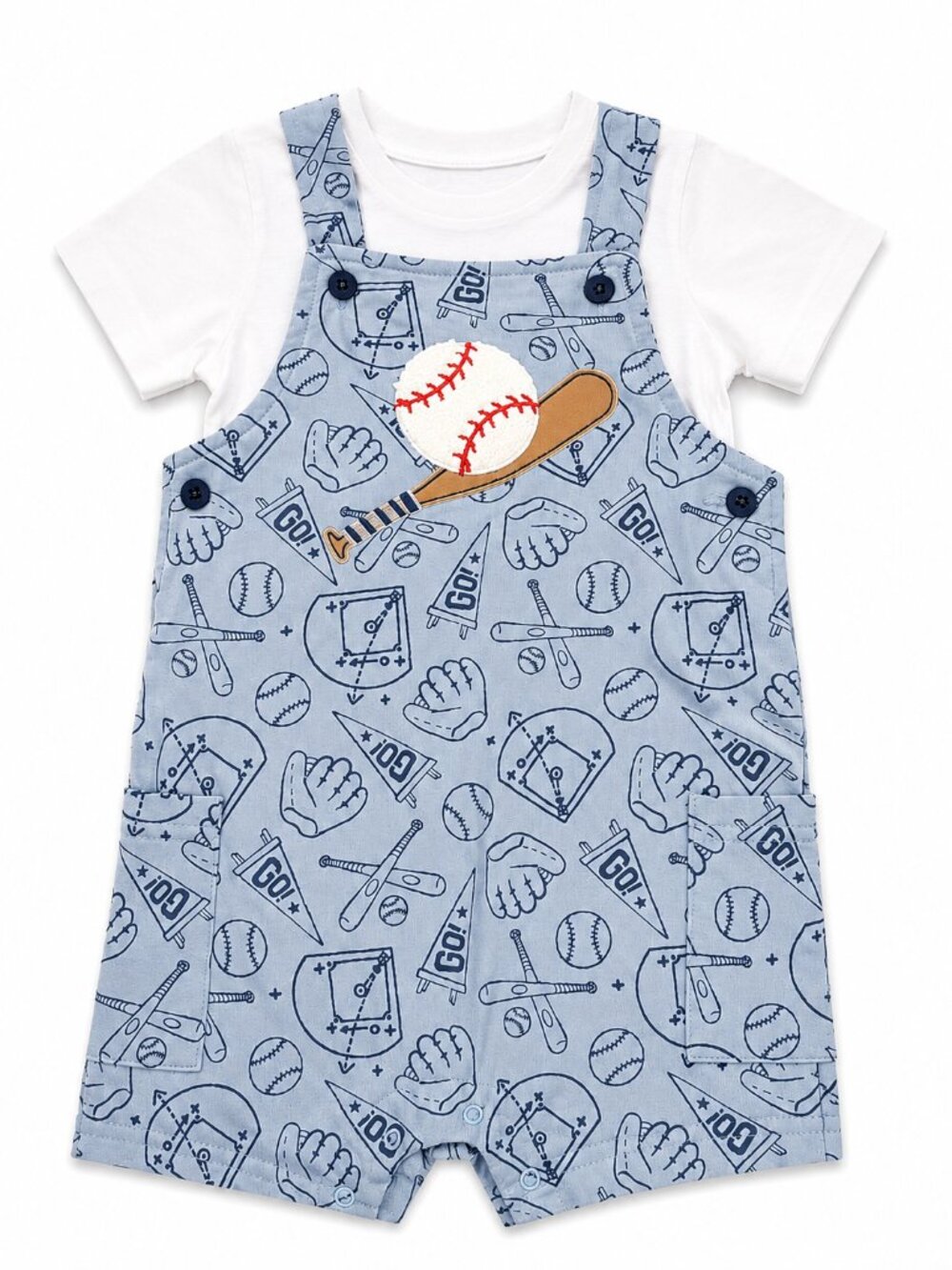 NWT Baby Essentials Toddler Boy 2 Piece Baseball Romper Embroidered